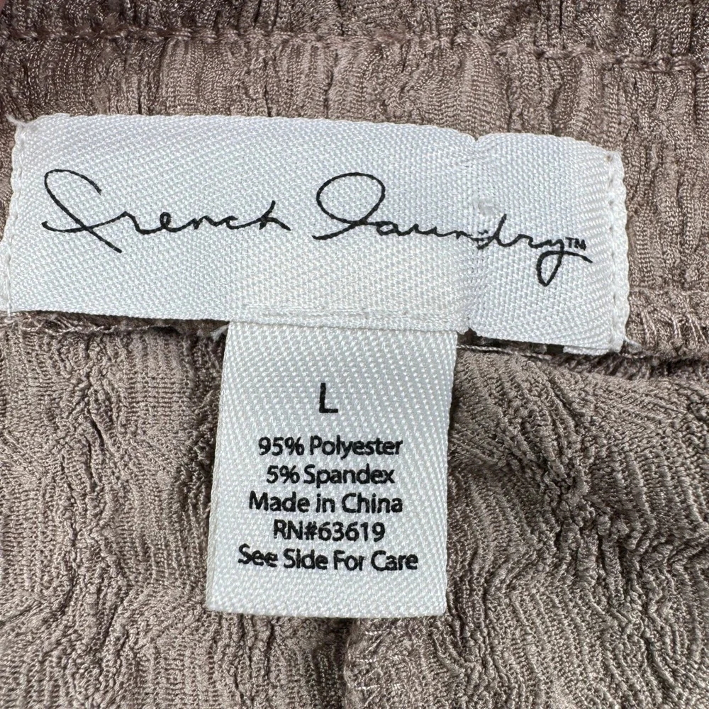 French Laundry Women's Cargo Pants‎ Textured Wide Leg Brown Large Elastic Waist
